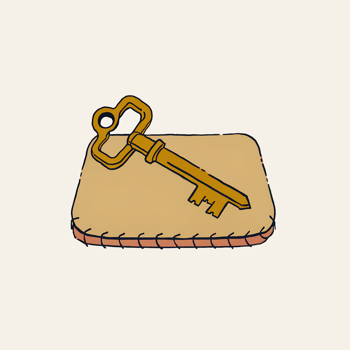 A brass key resting on leather